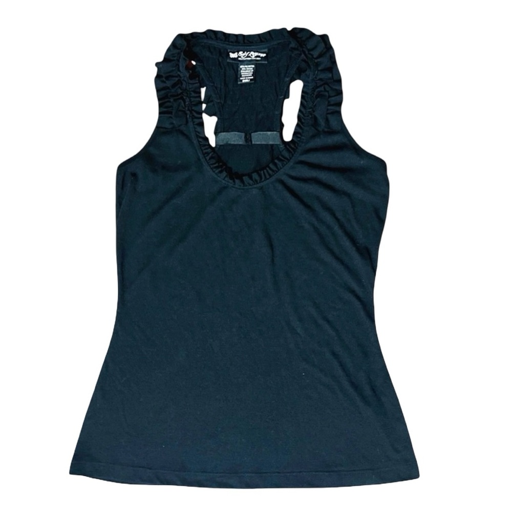 Self Esteem Woman’s Ruffled Racer Back Black Tank Top